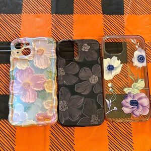 Elegant Floral Phone Case Set - Black, Purple, Multicolor